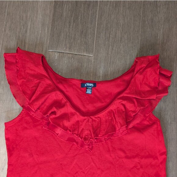 Chaps, Ruffled Neckline Sleeveless Top, Red, Sz XL - Picture 3 of 7